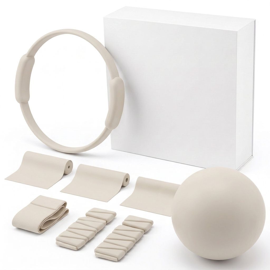 Home Pilates Studio Gift Box in Sand: ring, mini ball, resistance bands, weights and gift box