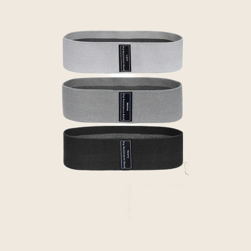 Set of 3 fabric resistance bands: light grey, grey and black